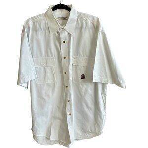 Bugle Boy Company Vintage White Cotton Crest Logo Short Sleeve Shirt Size Large